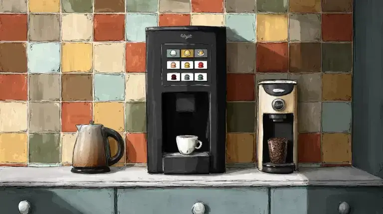 Triptych image showing drip coffee, pod coffee, and a bean-to-cup machine side by side to represent different workplace cultures.