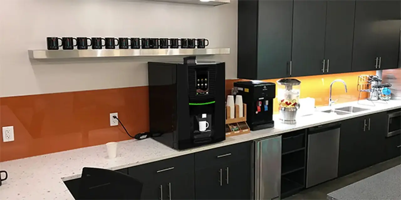 Beancraft coffee machine installed on an office kitchen counter in Edmonton